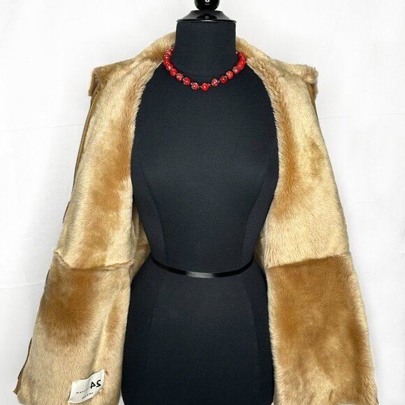 Monzoni24 Italian Shearling Leather Jacket Lambskin Suede Sz. 8  Camel - Picture 4 of 16
